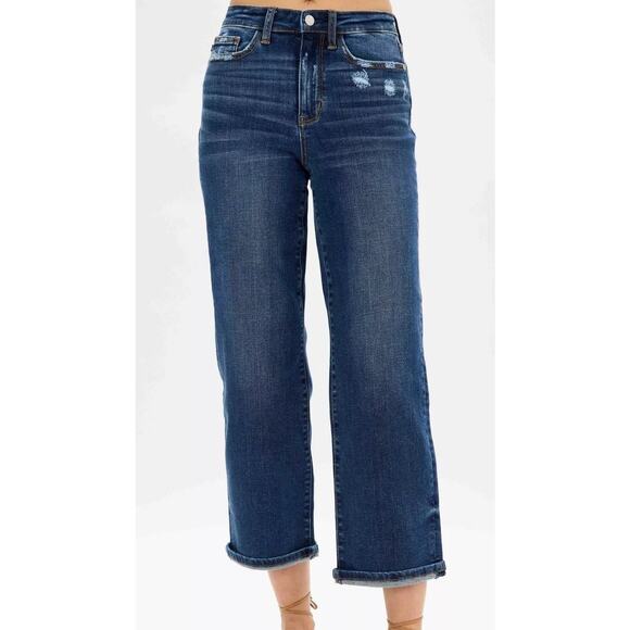 Judy Blue Denim - Judy Blue High Waist Destroyed Pocket Wide Leg Jeans Size 14W JB82497